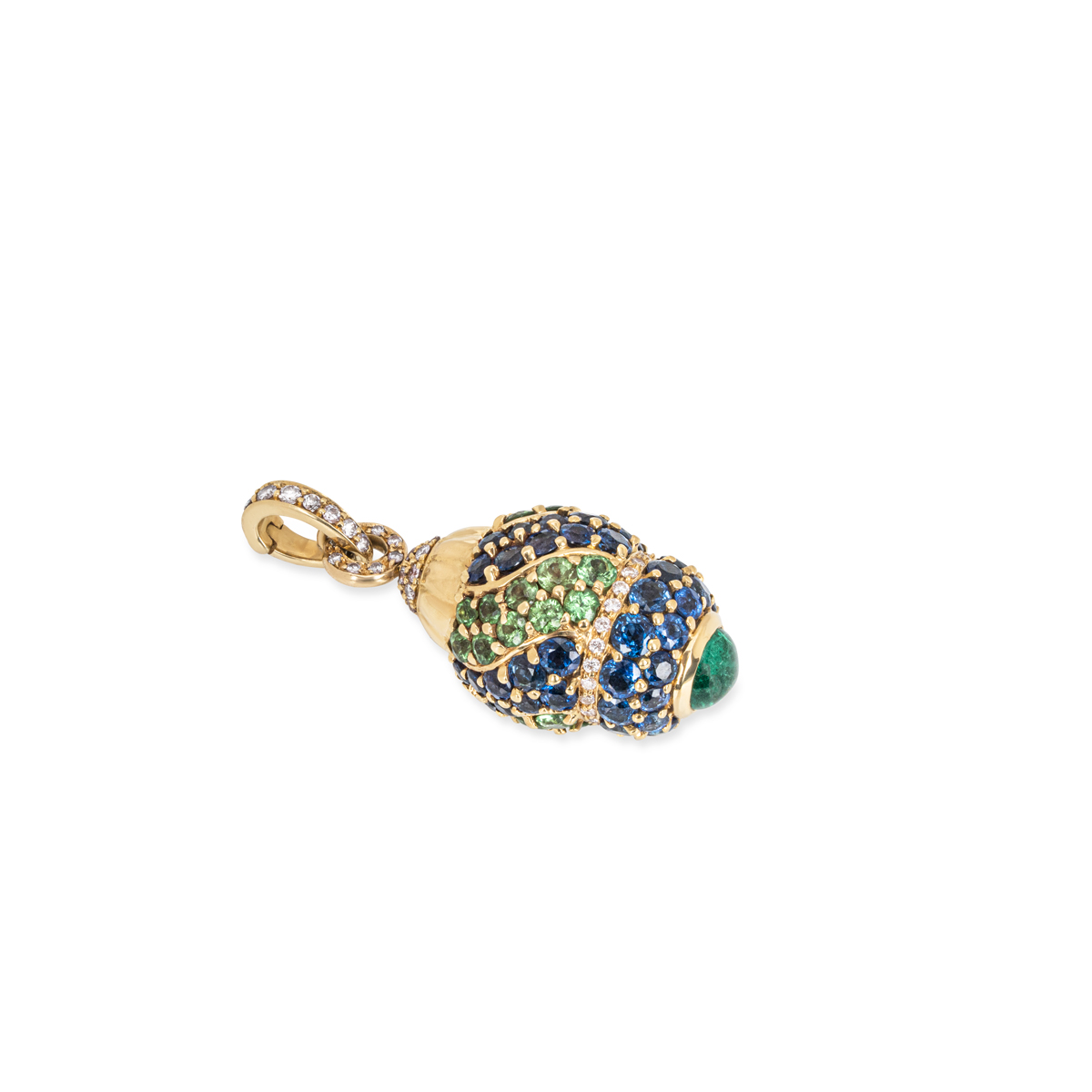 Yellow Gold Diamond, Sapphire, Peridot & Emerald Pendant